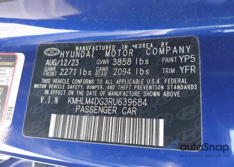 2024 Hyundai Elantra Sel z USA, uszkodzony, nr VIN KMHLM4DG3RU639684